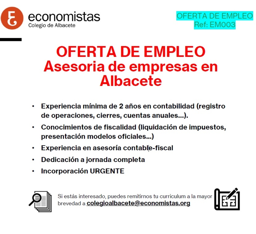 OFERTA DE EMPLEO. ASESORIA DE EMPRESAS SELECCIONA URGENTE