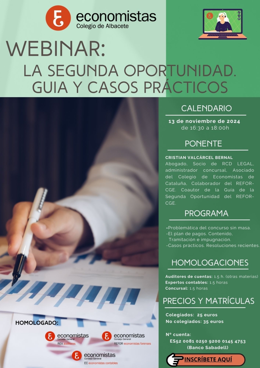 13.11.2024. WEBINAR: LA SEGUNDA OPORTUNIDAD. GUIA Y CASOS PRÁCTICOS