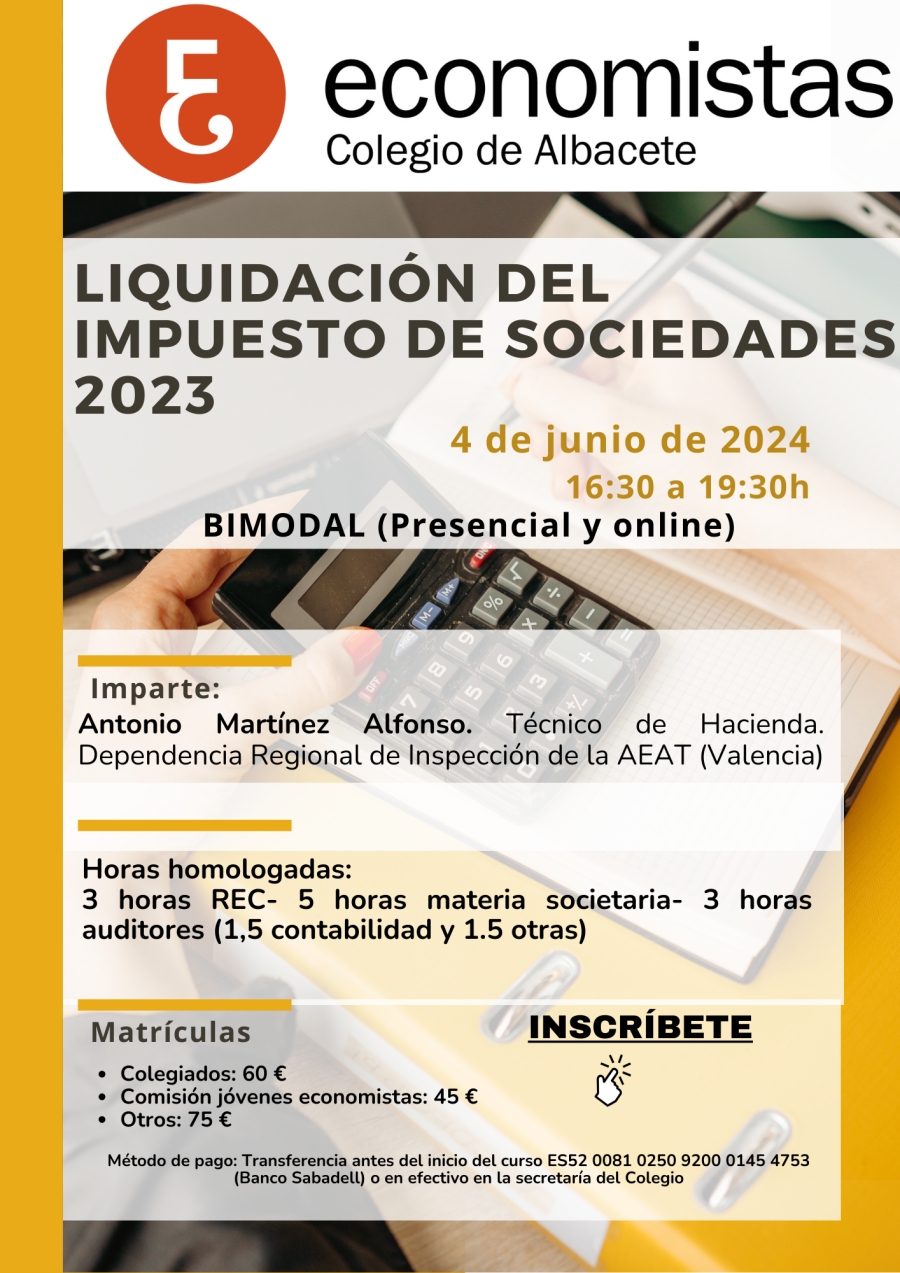 CURSO LIQUIDACIÓN DEL IMPUESTO DE SOCIEDADES 2023 -04/06/2024 [BIMODAL]